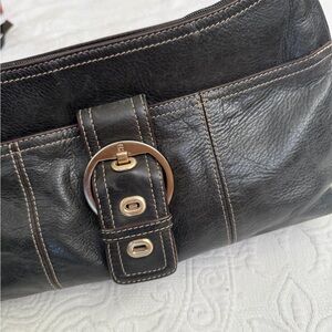 Etienne Aigner Black Leather Clutch with Gold Accents